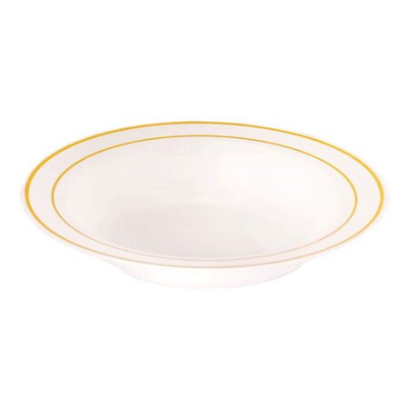 Smarty Had A Party 5 oz White with Gold Edge Rim Round Disposable Plastic Dessert Bowls 120 Bowls, 120PK 115WHG-CASE